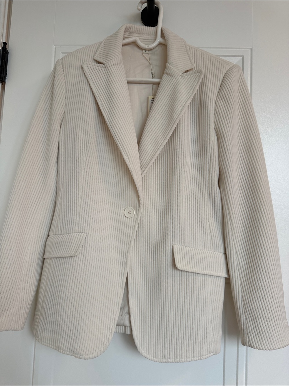 Max Studio Cream Ribbed Single-Button Blazer